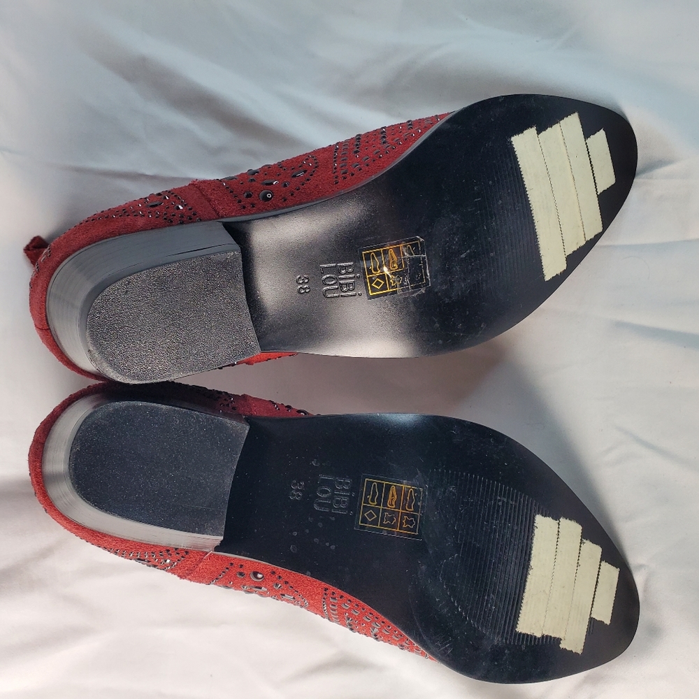 Bibi Lou Red Suede Rhinestone Western Ankle Boots in EU Size 38, US 7.5. - Picture 8 of 13
